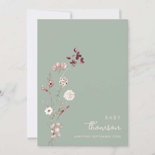 Modern Minimalist Floral Pregnancy Announcement (Front)