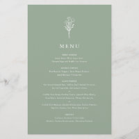Modern Minimalist Floral Sage Green Menu Card