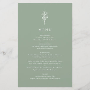 Modern Minimalist Floral Sage Green Menu Card