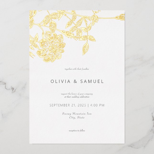 Modern Minimalist Floral Wedding Gold (Front)