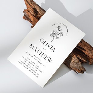 Modern Minimalist Floral Wedding. QR Code & Photo Invitation