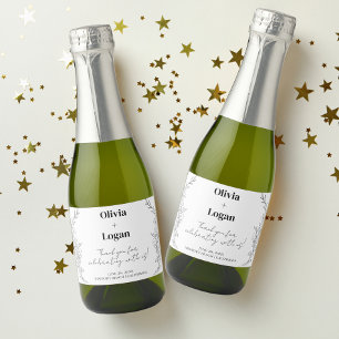 Modern Minimalist Floral Wedding Thank You Mini Sparkling Wine Label
