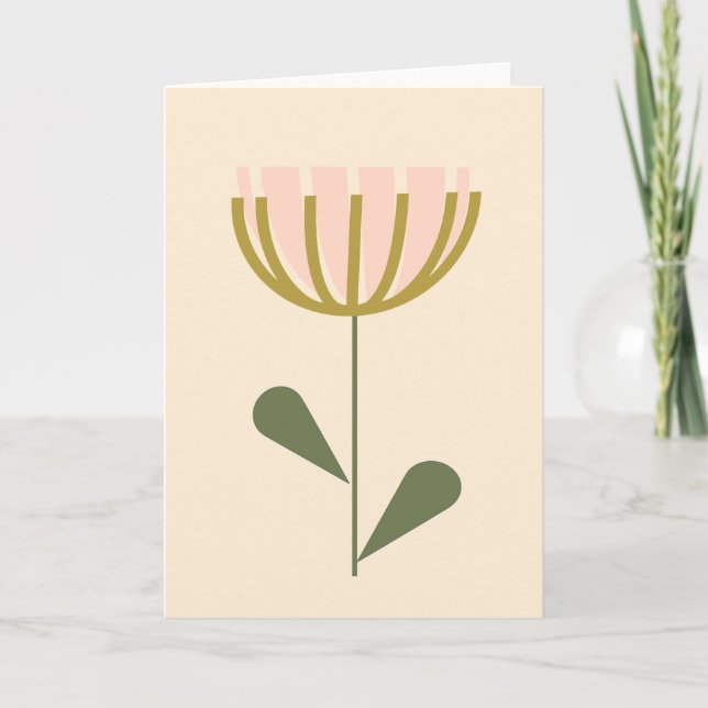Modern Minimalist Flower Art in Blush and Green Card (Front)