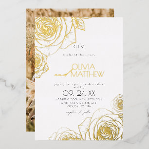 Modern Minimalist Flowers Gold Rose Wedding Photo