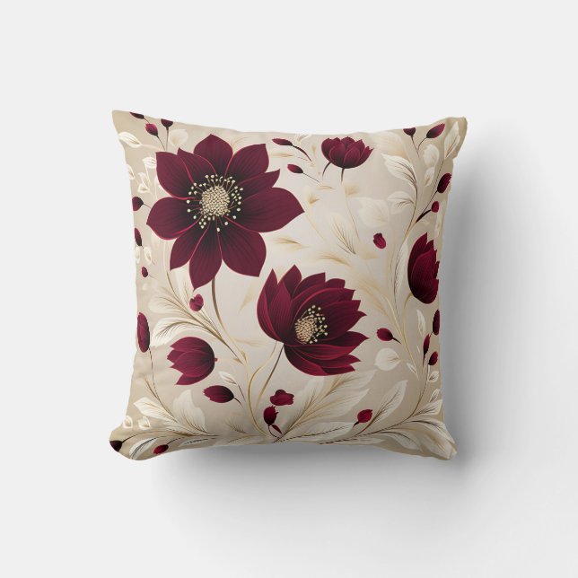 Modern Minimalist Flowers In Burgundy Cushion (Front)