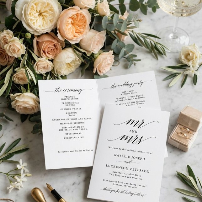 Modern Minimalist Folded Wedding Program (Creator Uploaded)