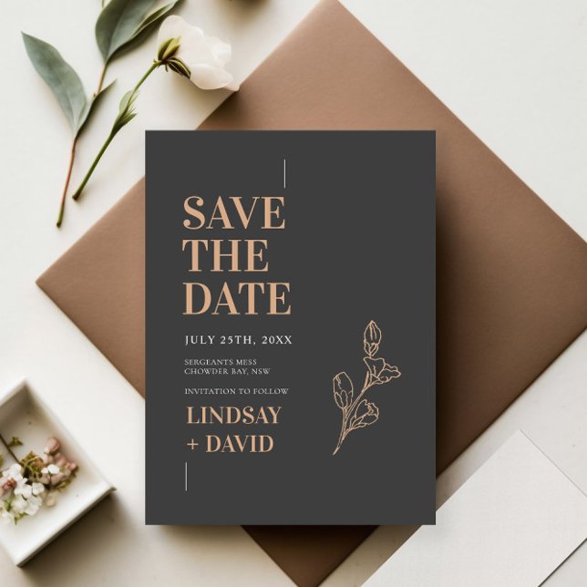 Modern Minimalist Foliage Charcoal Save the Date Invitation (Creator Uploaded)