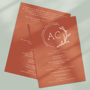 Modern Minimalist Foliage Copper Red Wedding Program