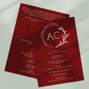 Modern Minimalist Foliage Crimson Red Wedding Program