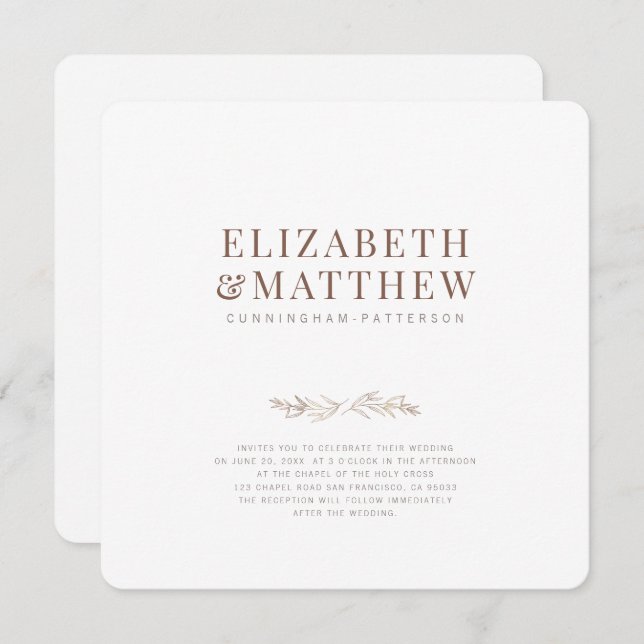 Modern + Minimalist Foliage Wedding Invitation (Front/Back)