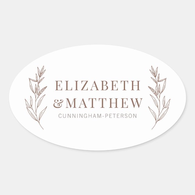 Modern + Minimalist Foliage Wedding Oval Sticker (Front)