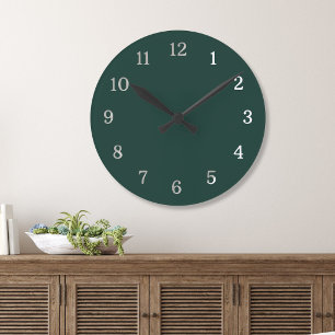 Modern Minimalist Forest Green And White Round Clock