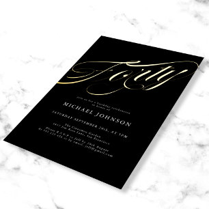 Modern Minimalist Forty Black Gold 40th Birthday
