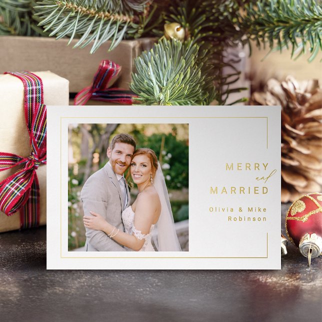 Modern Minimalist Frame Merry and Married Photo  Foil Holiday Card (Modern Minimalist Frame Merry and Married Photo Foil Holiday Card)