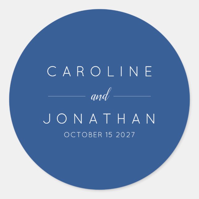 Modern Minimalist French Blue Custom Wedding Classic Round Sticker (Front)