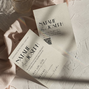 Modern Minimalist French Whimsical QR Code Wedding Invitation