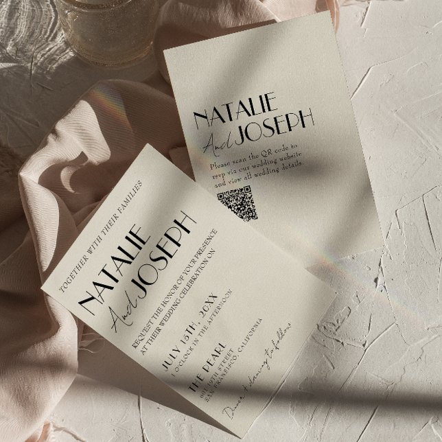Modern Minimalist French Whimsical QR Code Wedding Invitation (Creator Uploaded)