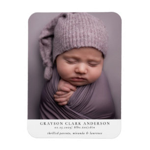 Modern Minimalist Full Photo Birth Announcement Magnet