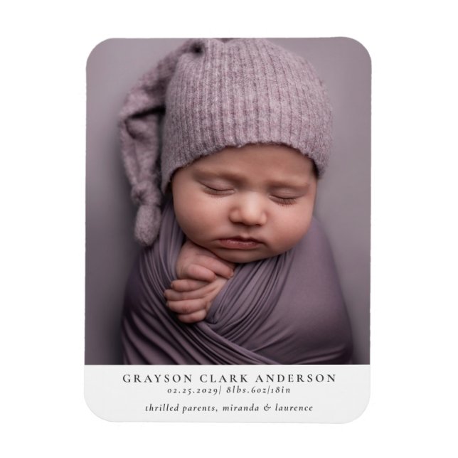 Modern Minimalist Full Photo Birth Announcement Magnet (Vertical)