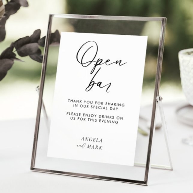 Modern Minimalist Funny Open Bar Wedding Sign (Creator Uploaded)