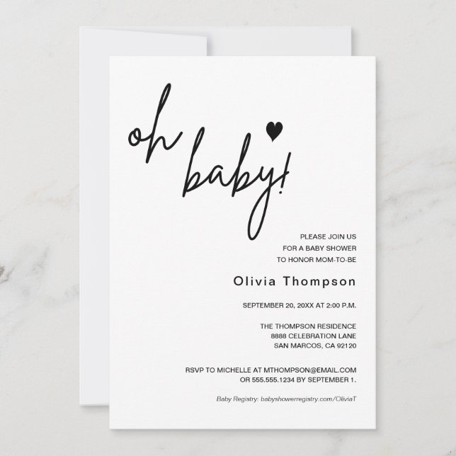 Modern Minimalist Gender neutral Oh Baby Shower Invitation (Front)