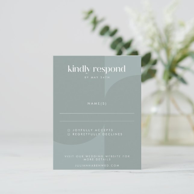 Modern Minimalist Geometric Dusty Teal Wedding  RSVP Card (Standing Front)