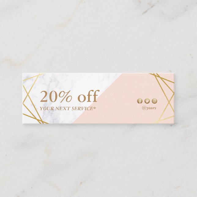 Modern Minimalist Geometric Marble Discount Coupon Mini Business Card (Front)