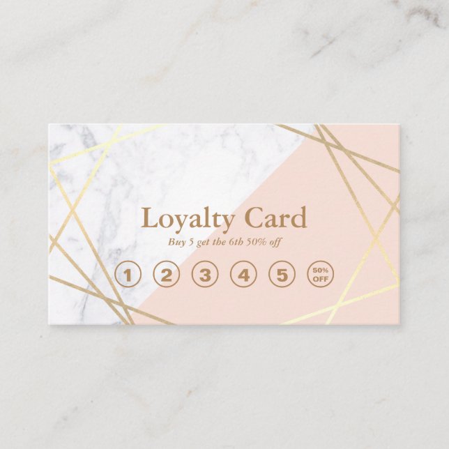 Modern Minimalist Geometric Marble Gold Loyalty Business Card (Front)