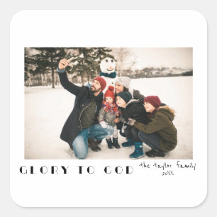 Modern Minimalist Glory to God Photo Square Sticker