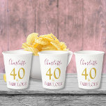 Modern Minimalist Gold 40th Birthday Party Paper Cups<br><div class="desc">Modern Minimalist gold and burgundy custom 40th birthday party paper cup. Simple and stylish burgundy and gold modern typography script announces that you are 40 and Fabulous. Celebrate this wonderful milestone fortieth birthday with elegance and grace. Add your name to this stylish, elegant, minimalist, 40th birthday party typography in Gold...</div>