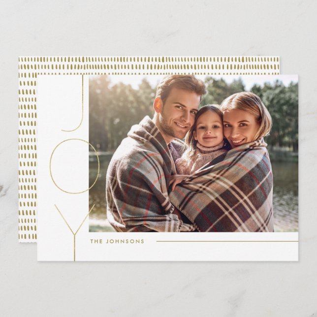 Modern Minimalist Gold and Black Joy Holiday Card (Front/Back)