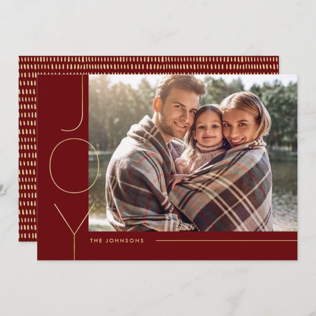 Modern Minimalist Gold and Black Joy Holiday Card (Front/Back)