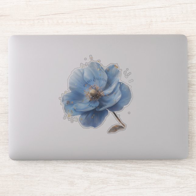 Modern Minimalist Gold and Blue Poppy (Computer)
