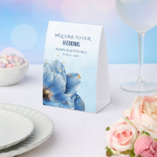 Modern Minimalist Gold and Blue Poppy 