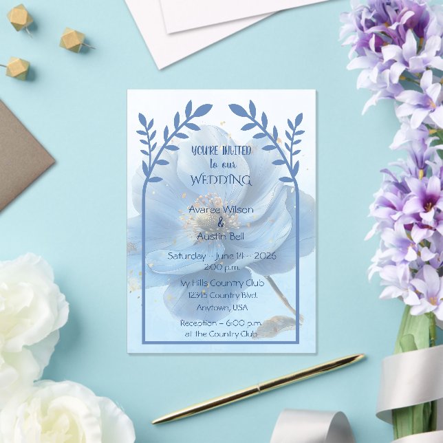 Modern Minimalist Gold and Blue Poppy Acrylic Invitations (Insitu (Wedding))