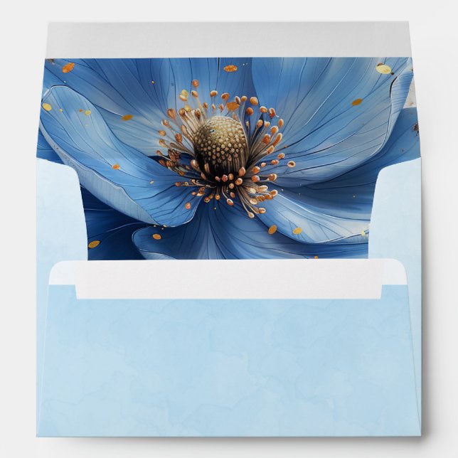 Modern Minimalist Gold and Blue Poppy  Envelope (Back (Bottom))