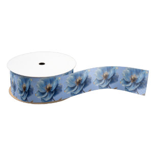 Modern Minimalist Gold and Blue Poppy  Grosgrain Ribbon
