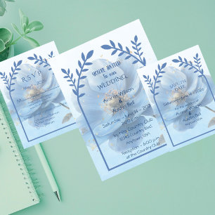 Modern Minimalist Gold and Blue Poppy Wedding Invitation