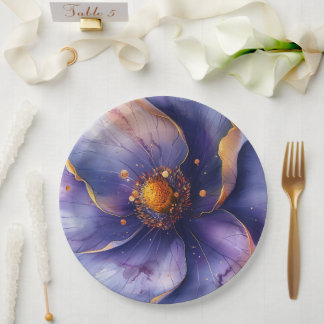 Modern Minimalist Gold and Purple Wedding Paper Plate