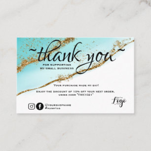 Modern minimalist Gold and teal order thank you Business Card