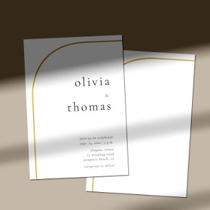 Modern Minimalist Gold Arch Black White Wedding Invitation