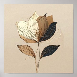 Modern Minimalist Gold & Black Botanical Floral Li Poster
