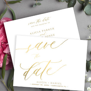 Modern minimalist gold calligraphy script wedding save the date