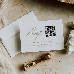 Modern Minimalist Gold Calligraphy Wedding QR code RSVP Card