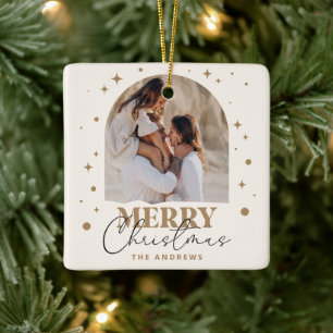 Modern Minimalist Gold Christmas Photo Arc Ceramic Ornament