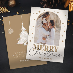 Modern Minimalist Gold Christmas Photo Arc Holiday Card