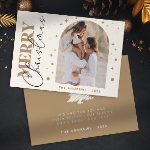 Modern Minimalist Gold Christmas Photo Arc Holiday Card