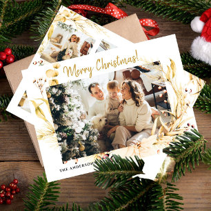 Modern Minimalist Gold Christmas Photo Family  Holiday Card