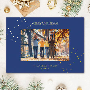 Modern Minimalist Gold Confetti Christmas Photo Foil Holiday Card