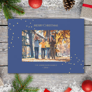 Modern Minimalist Gold Confetti Christmas Photo Holiday Card